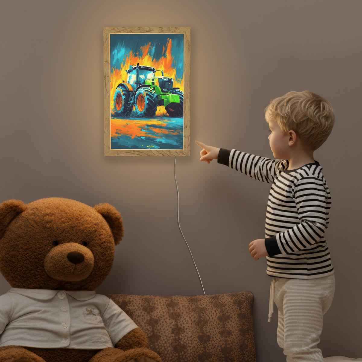 NACHTTISCHLAMPE Abstrakt - Traktor - Grün 20x30 cm - Dunkelblau, Holzwerkstoff (8/20/30cm) - OnlyWow
