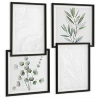 BILDER SET 4er Set - 50x50 cm & 40x60 cm Schwarzer Rahmen - Marmorstruktur, pastellfarbene Zweige - Schwarz, Kunststoff (50/50cm) - TULUP