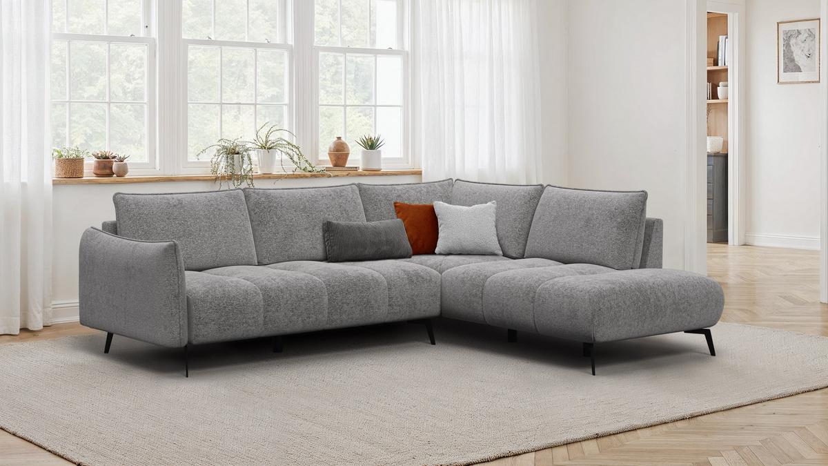 ECKSOFA AERA 5-Sitzer rechts, platingrau - Schwarz/Grau, Holz/Textil (268/206cm) - Wozimo
