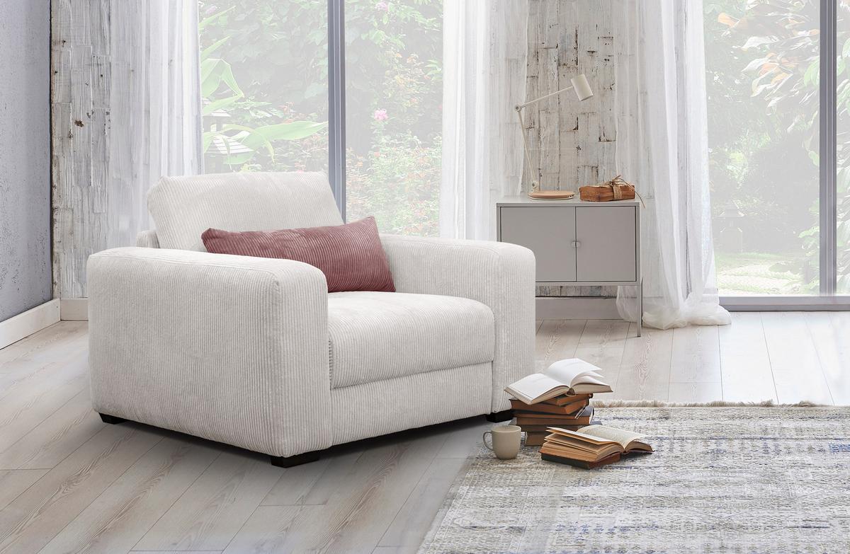 SESSEL OLI in Cordstoff perlweiß - Weiß, Holz/Textil (130/91/108cm) - Wozimo