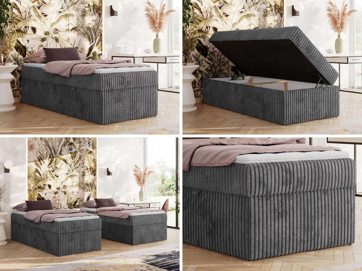 BOXBETT ZERO 90/200 - Grau Cord - H3 - Topper T25 - Grau, Textil (90/200cm) - MKS