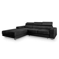 ECKSOFA NOTO L-S Schwarz Velours-Stoff mit Schlaffunktion - Silberfarben/Schwarz, Holz/Textil (267/190cm) - MASSENO