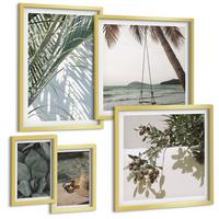 BILDER SET 5er Set - 50x50 cm & 20x30 cm & 40x60 cm Goldrahmen - Tropische Pflanzen für den Urlaub - Goldfarben, Kunststoff (40/60cm) - TULUP