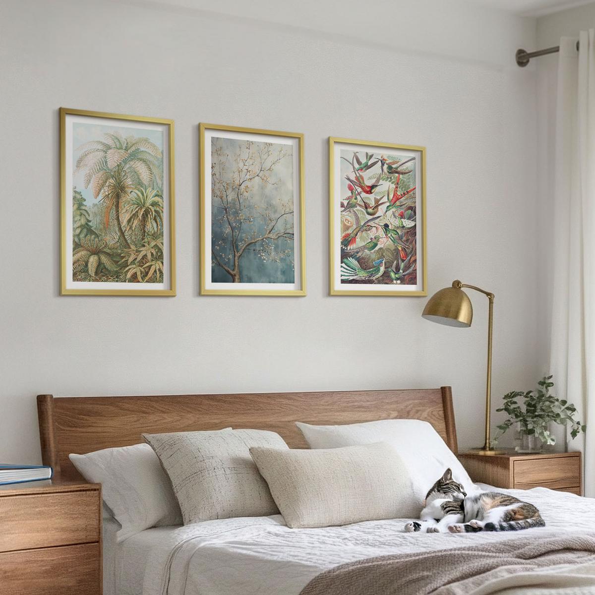 BILDER SET 3er Set - 40x60 cm Goldrahmen - Tropische Pflanzen, Vögel, Natur - Goldfarben, Kunststoff (40/60cm) - TULUP