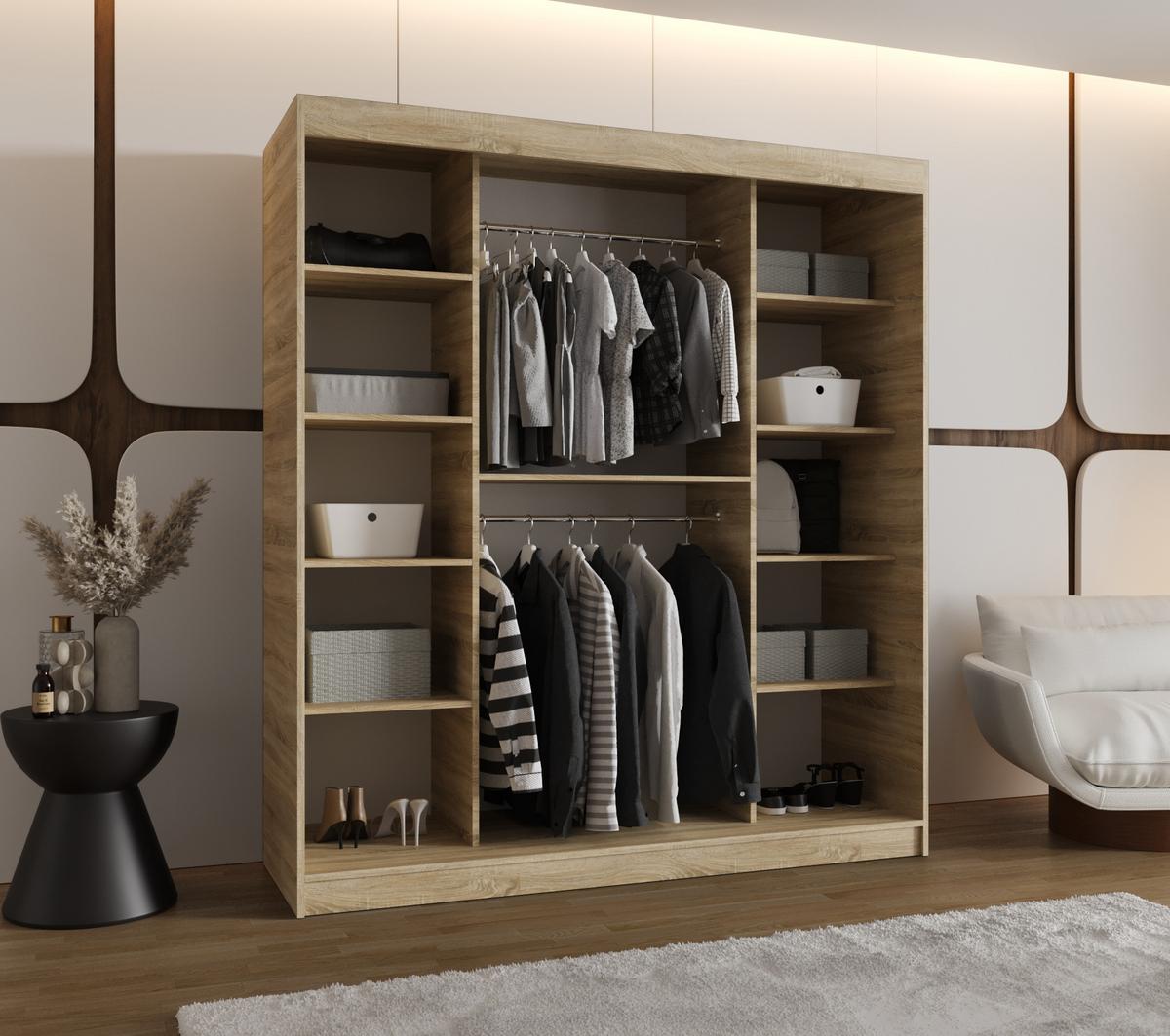 SCHIEBETÜRENSCHRANK mit Spiegel ULTRA 200/180/62 2-türig - Silberfarben/Sonoma Eiche, Holz (180/200/62cm) - MÖBEL KRYSPOL