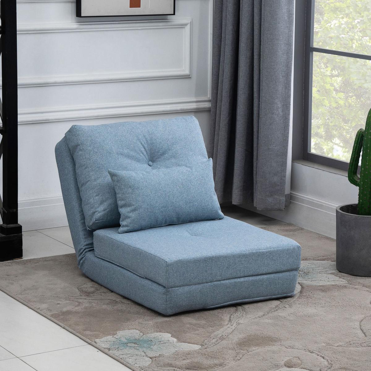 BODENSESSEL 2-in-1 Klappmatratze mit verstellbarer Rückenlehne Metall Himmelblau - Blau, Metall (60/56/80cm) - HOMCOM