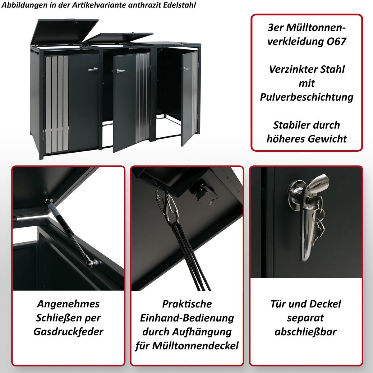 3ER-MÜLLTONNENVERKLEIDUNG Anthrazit, Silber - Anthrazit/Silberfarben, Metall (200/122/84cm) - MCW