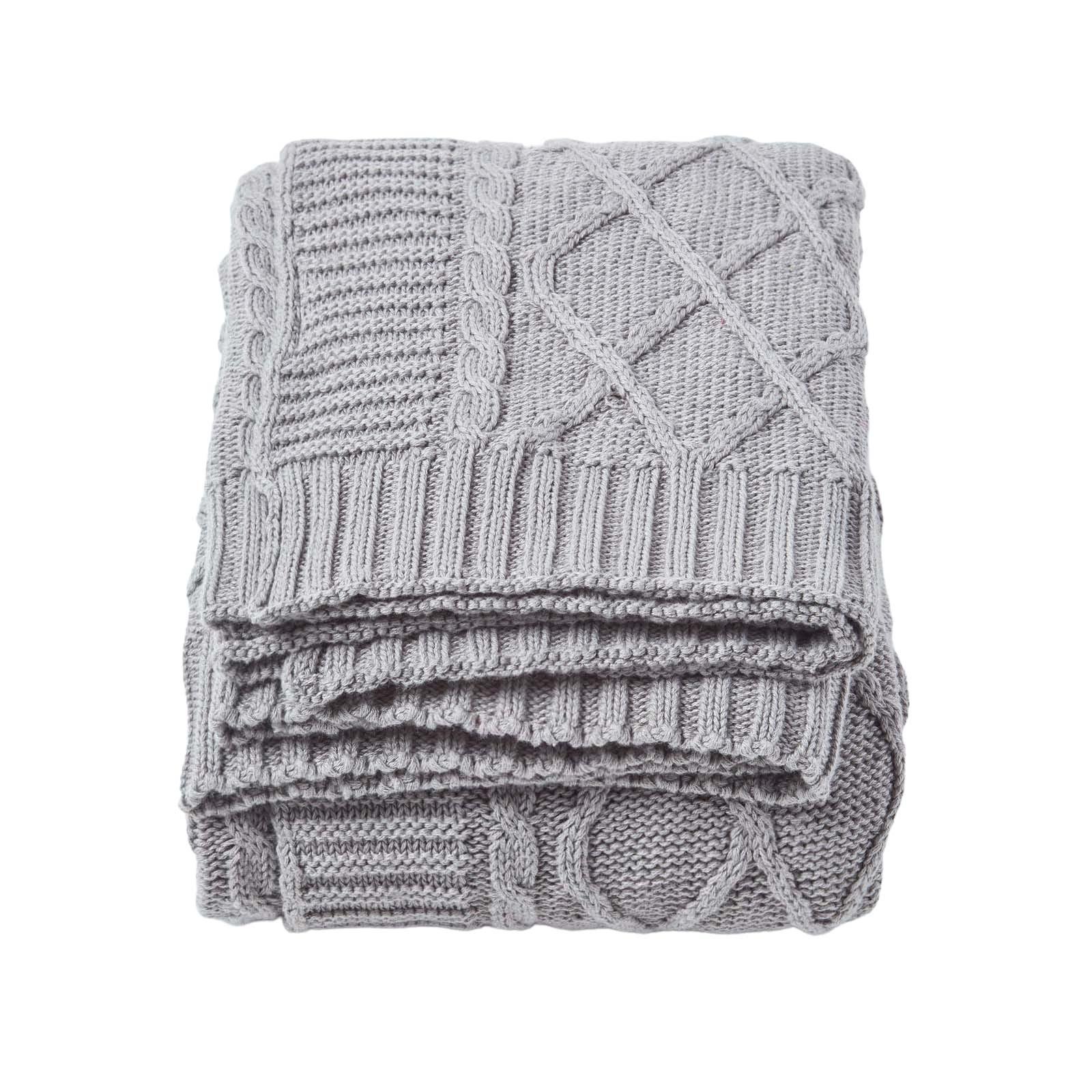 STRICKDECKE 150/200 cm, Baumwolle mit Rautenmuster - Grau, Textil (150/200cm) - Homescapes
