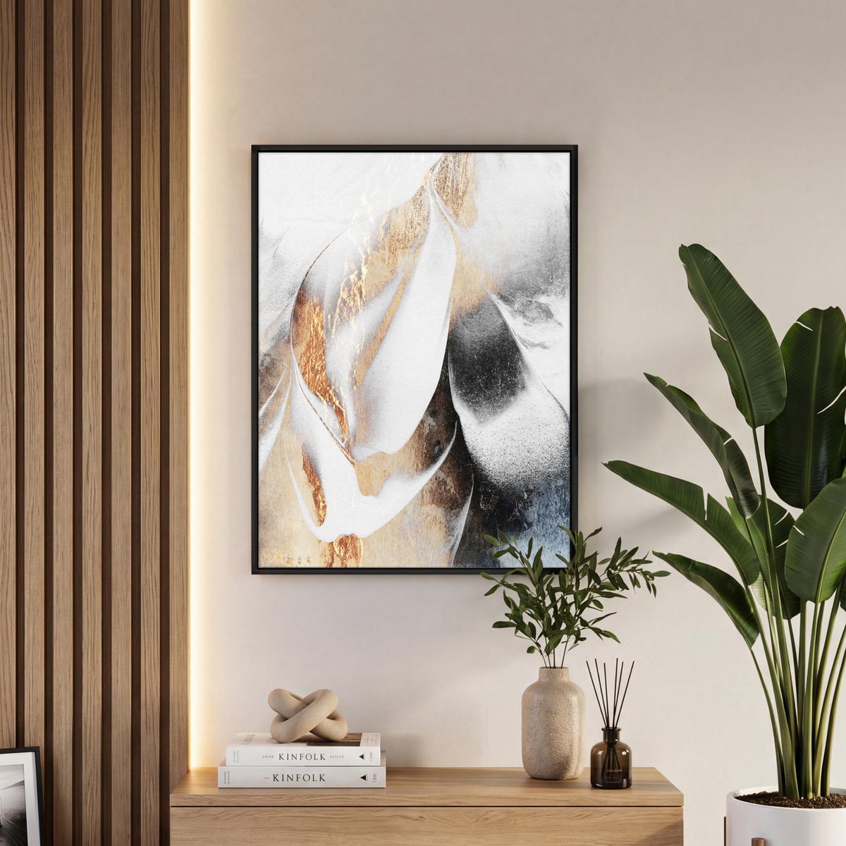 LEINWAND Bilder mit Rahmen - Luxus - Abstrakt - Gold - Weiß - 60x80 - Goldfarben, Textil (60/80cm) - MuchoWow