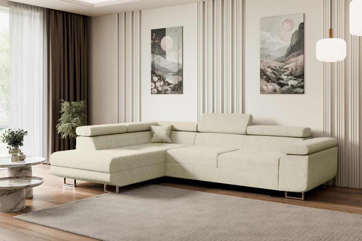 ECKSOFA mit Schlaffunktion und Bettkasten GUSA-L 272x202x107 cm Beige Bouclé - Beige/Silberfarben, Holzwerkstoff/Textil (202/272cm) - ALTDECOR