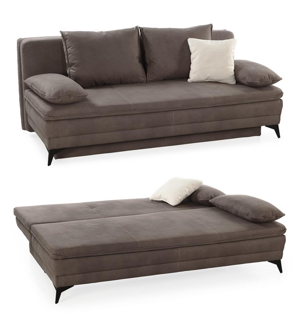 DAUER-SCHLAFSOFA Wellenunterfederung integr.Topper Bettkasten B202/T105/H90 cm, Liegefläche 158x199 cm, Mikrofaser Braun / 15158 - Schwarz/Braun, Textil/Metall (202/90/105cm) - luma-home