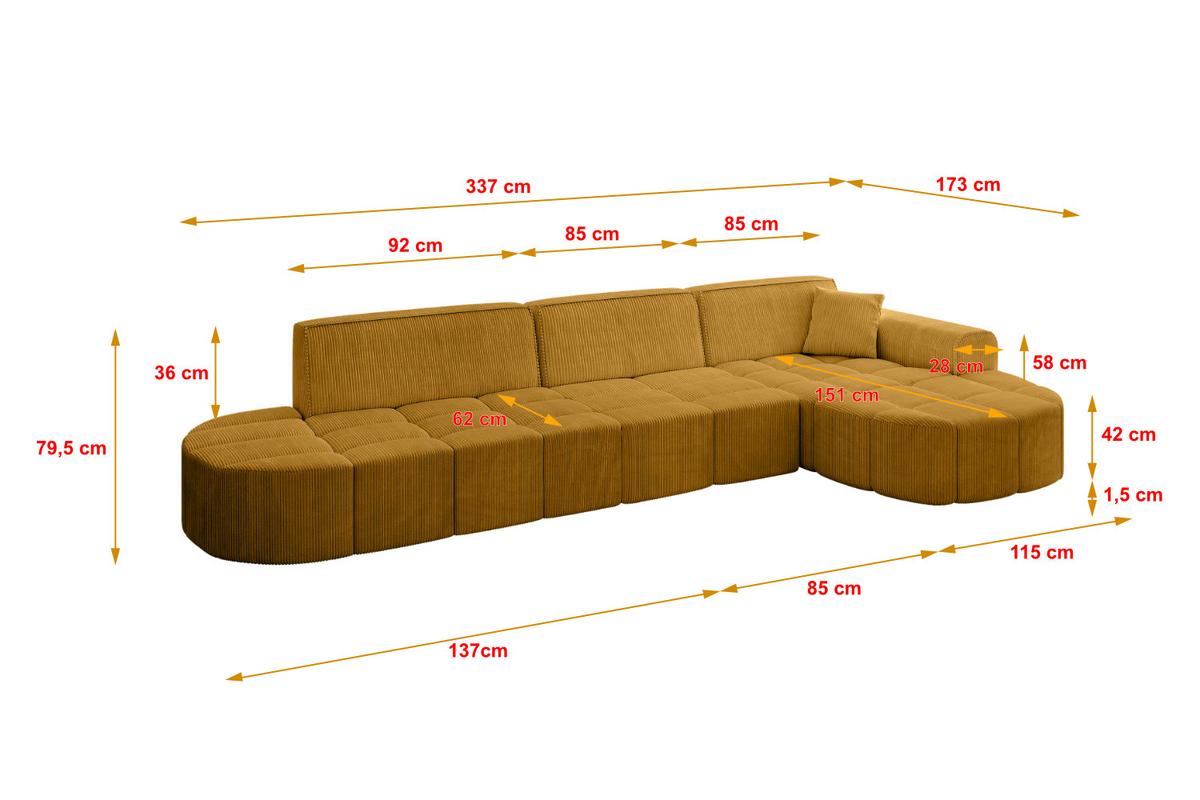 ECKSOFA Ottomane Links LIVO-L2 - 337x173x79,5 cm Dunkelgrün - Grün, Holzwerkstoff/Textil (337/173cm) - ALTDECOR