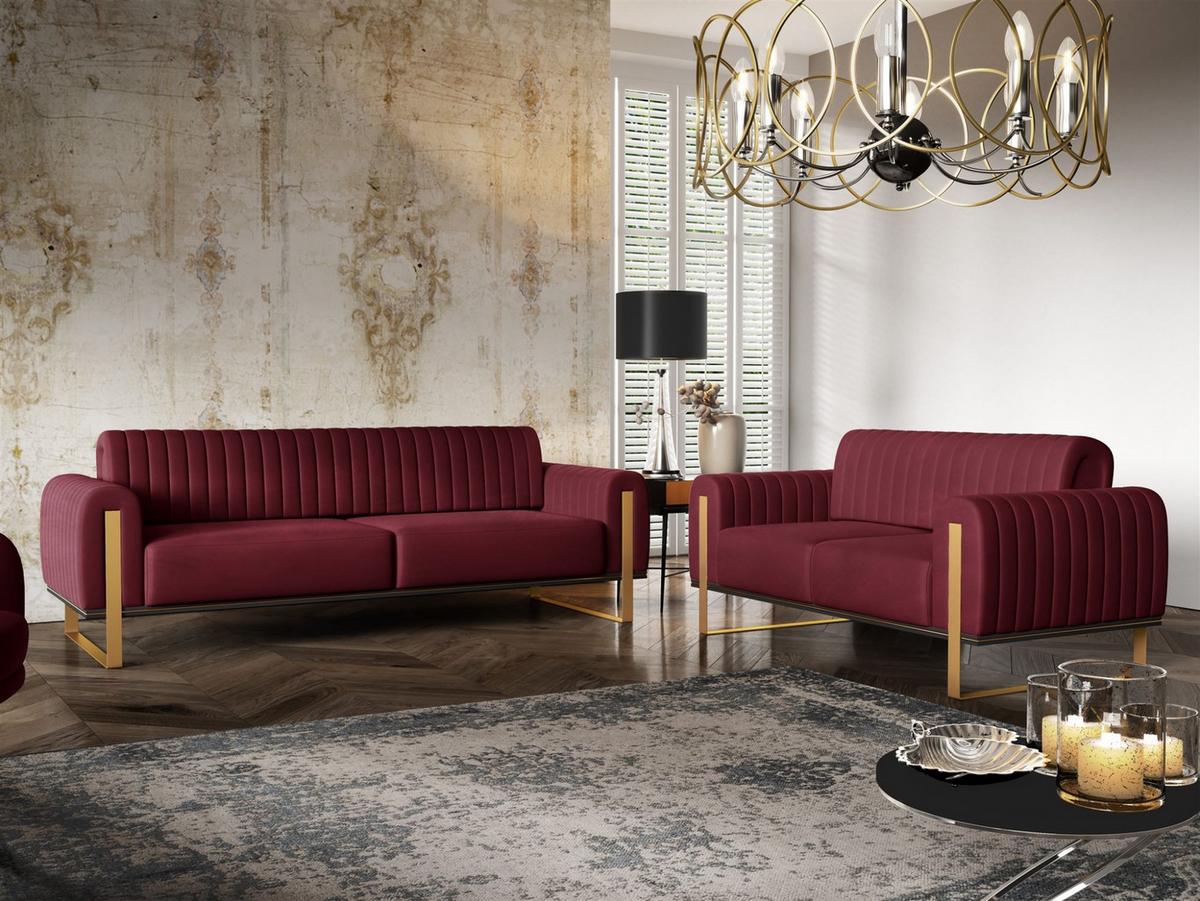 SOFASET Valerie 3-2 - Rot, Holzwerkstoff/Textil (228/79/90cm) - Fun Möbel
