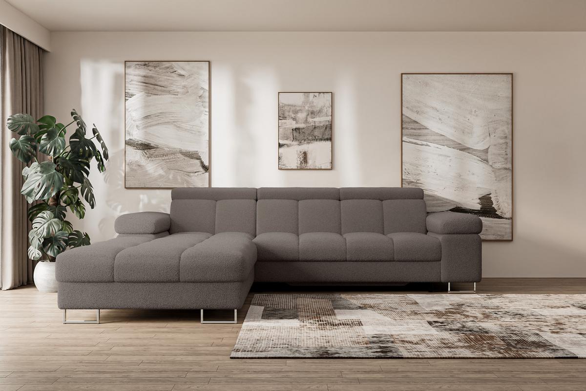 ECKSOFA mit Schlaffunktion Ottomane Links 271x203x79 Braun Bouclé - Dunkelbraun, Holzwerkstoff/Textil (271/203cm) - ALTDECOR