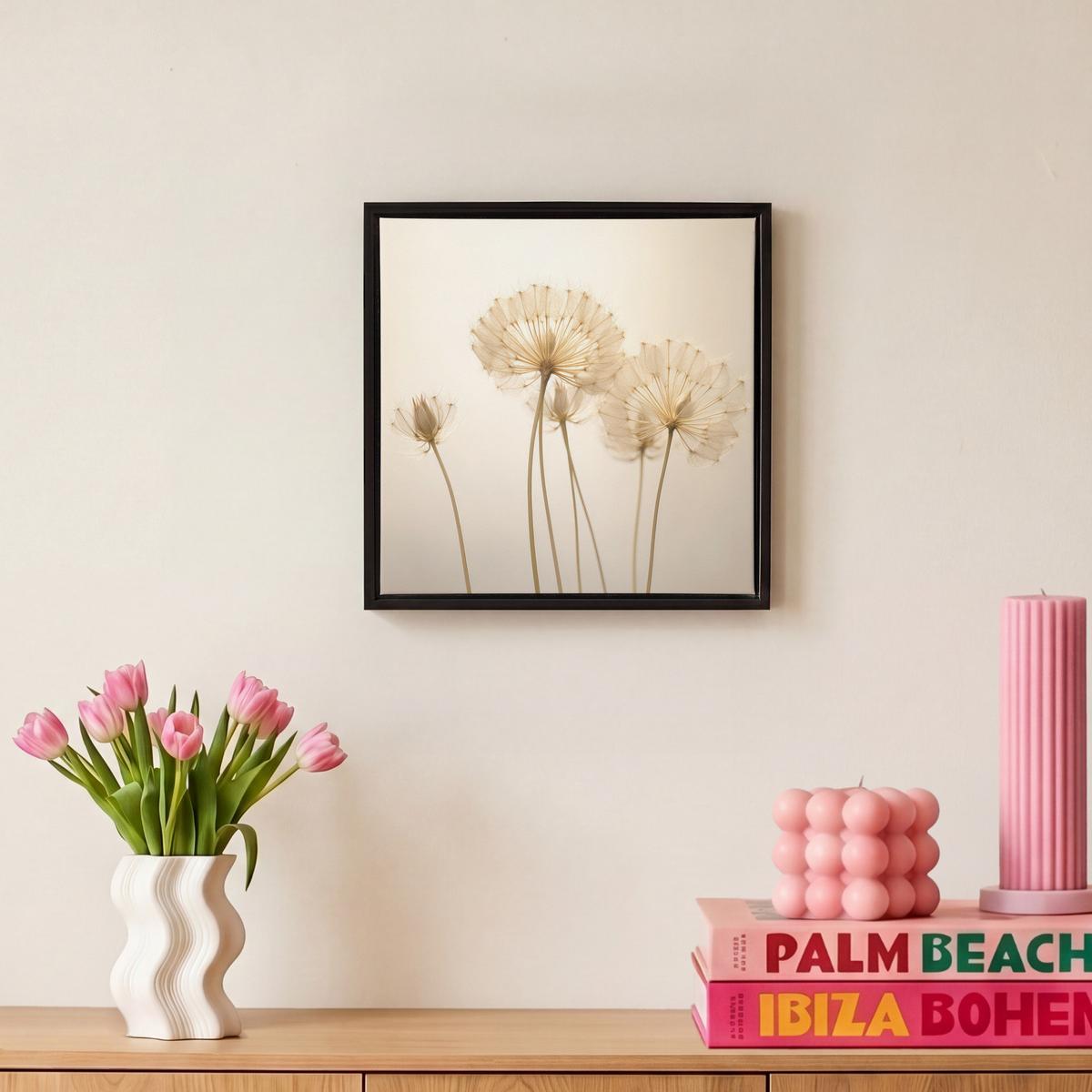 LEINWAND Bilder mit Rahmen - Sonnenlicht - Löwenzahn - Botanisch - Blumen - 20x20 - Creme, Textil (20/20cm) - MuchoWow