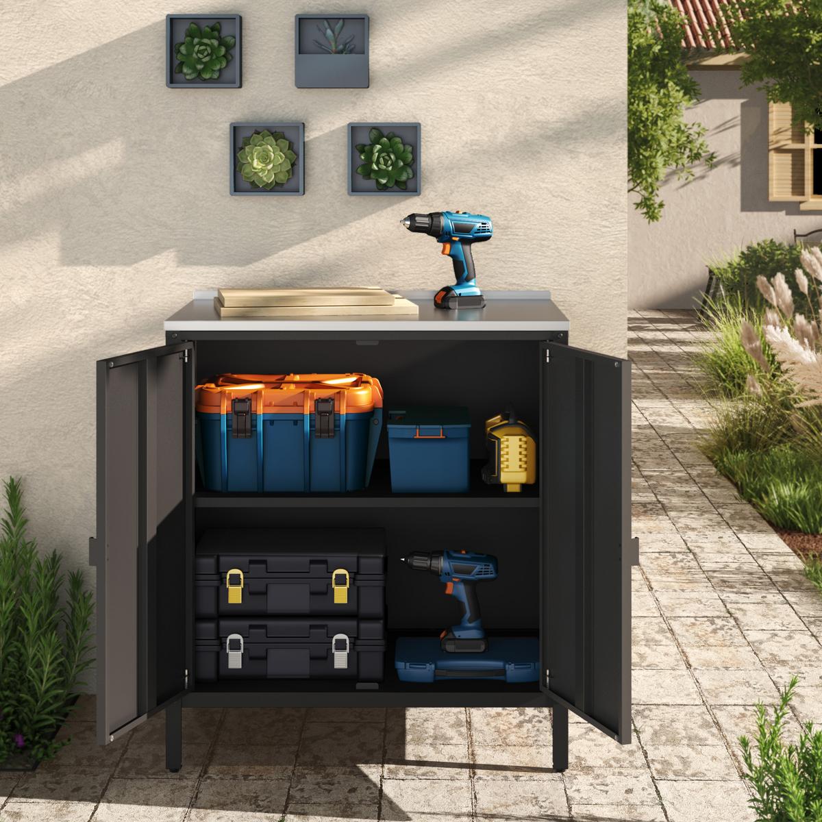 OUTDOOR-SCHRANK Bolognano - Schwarz, Metall (80/92/50cm) - casa.pro