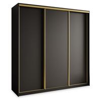 SCHWEBETÜRENSCHRANK NISSE 180/205/60 cm 3-türig mit Schubladen Schwarz - Goldfarben/Schwarz, Holzwerkstoff (180/205/60cm) - MASSENO