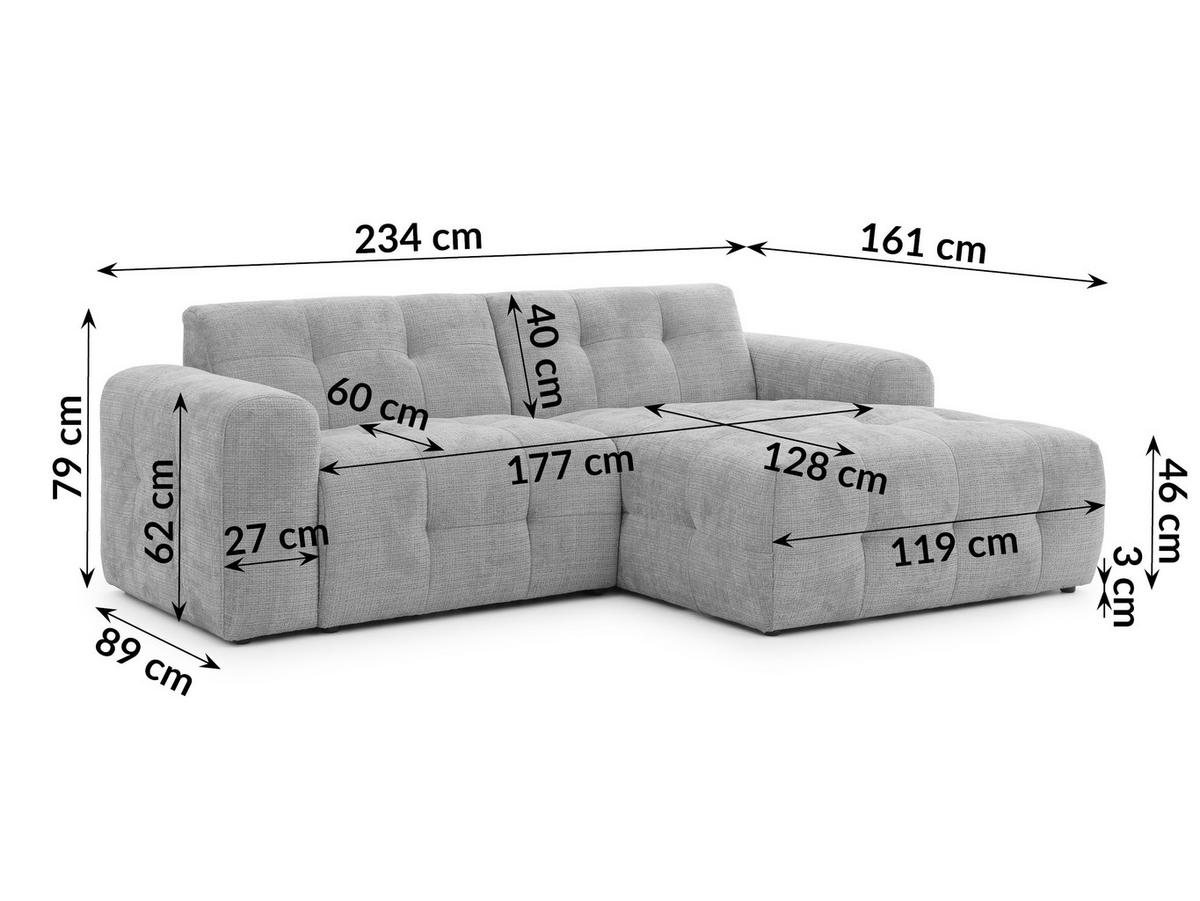 ECKSOFA inkl. Hocker Kozy im Bumpy-Design mit Schlaffunktion und fester Rückenlehne aus weichem Hellgrau Chenille-Stoff - Ottomane rechts - Hellgrau/Schwarz, Holz/Kunststoff (234/161cm) - S-Style Möbel