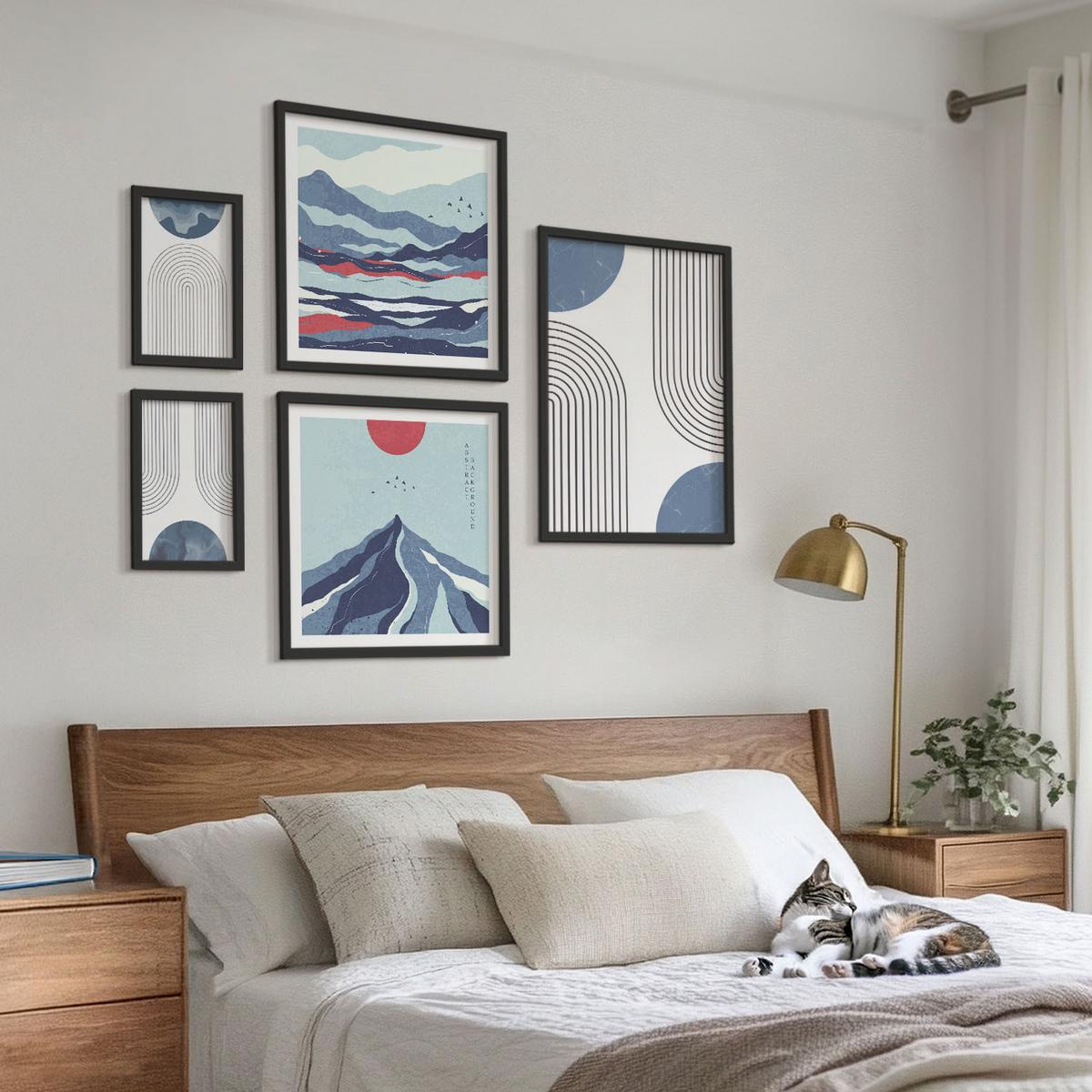 BILDER SET 5er Set - 50x50 cm & 20x30 cm & 40x60 cm Schwarzer Rahmen - Zitronenbäume im Topf - Schwarz, Kunststoff (40/60cm) - TULUP