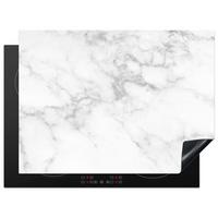 HERDABDECKPLATTE Marmor - Grau - Weiß - Strukturierter Marmor Herdabdeckung Induktionsfeld 70x52 cm - Weiß, Kunststoff (70/52/0.2cm) - MuchoWow
