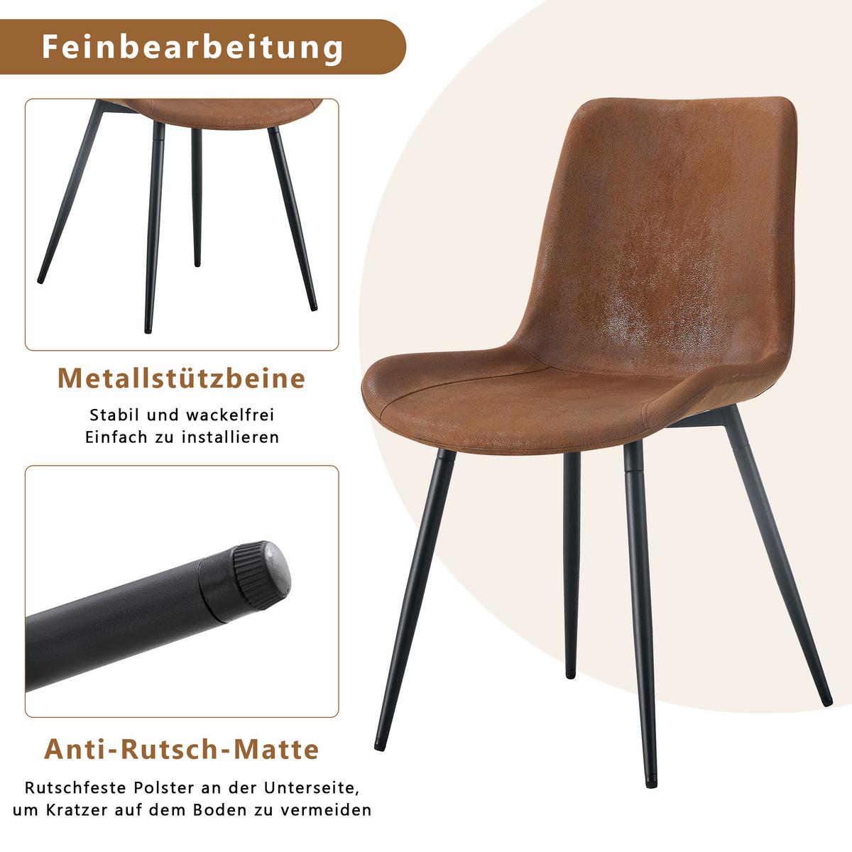 ESSZIMMERSTUHL 4er set stoff tech gepolstert metallbeine ergonomisch - Braun, Textil (50/83/47cm) - Urban Meuble