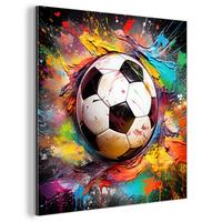 METALLBILD Fußball - Farbe - Farben - Schwarz - Weiß 90x90 cm - Weiß, Metall (90/90cm) - MuchoWow