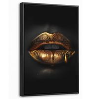 LEINWAND Bilder mit Rahmen - Frau - Porträt - Lippen - Gold - Schwarz - 40x60 - Schwarz, Textil (40/60cm) - MuchoWow