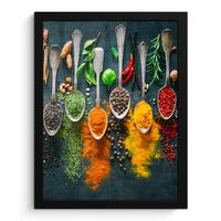 POSTER MIT RAHMENGERAHMTES BILD Kräuter - Gewürze - Löffel Bilderrahmen 30x40 cm - Currygelb, Papier (30/40cm) - MuchoWow