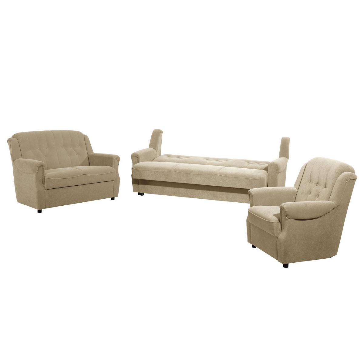 SOFAGARNITUR 3-2-3 Kaylyn Flockstoff sand - Sandfarben, Kunststoff (200/89/83cm) - 58aufmkessel