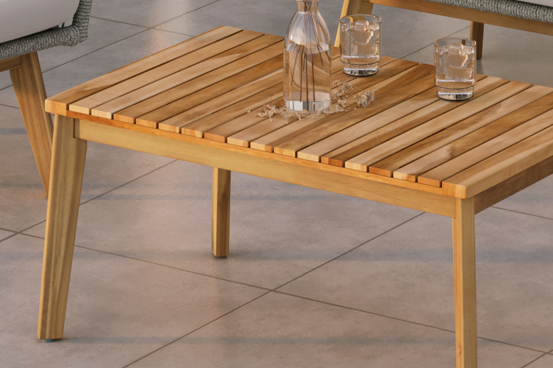 Gartenset Tisch Akazie geölt Echtholz massiv rechteckig Tischplatte Lamellenoptik 