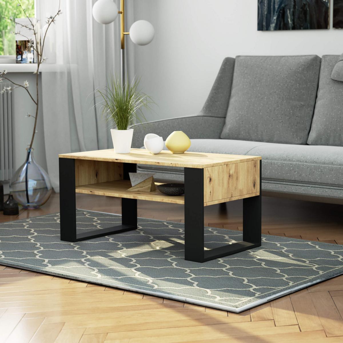 COUCHTISCH Eiche Artisan, Schwarz 45/92/50 - Schwarz/Eiche Artisan, Textil (50/92/45cm) - RAUMHIRSCH FURNITURE