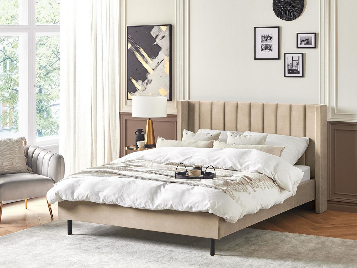BETT mit Lattenrost 160x200 cm Beige Villette - Beige, Textil (160/200cm) - Beliani