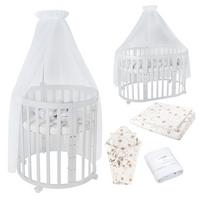 BABYBETT WHITE OVAL 7in1 mit Matratze und Himmelset - Weiß/Braun, Holz/Textil (73/125cm) - waldin