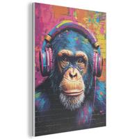 AKUSTIKBILD Graffiti - Schimpanse - Straßenkunst - Kopfhörer - Affe Kunstdruck Schlafzimmer 50x70 cm - Blau, Kunststoff (50/70/0.9cm) - MuchoWow