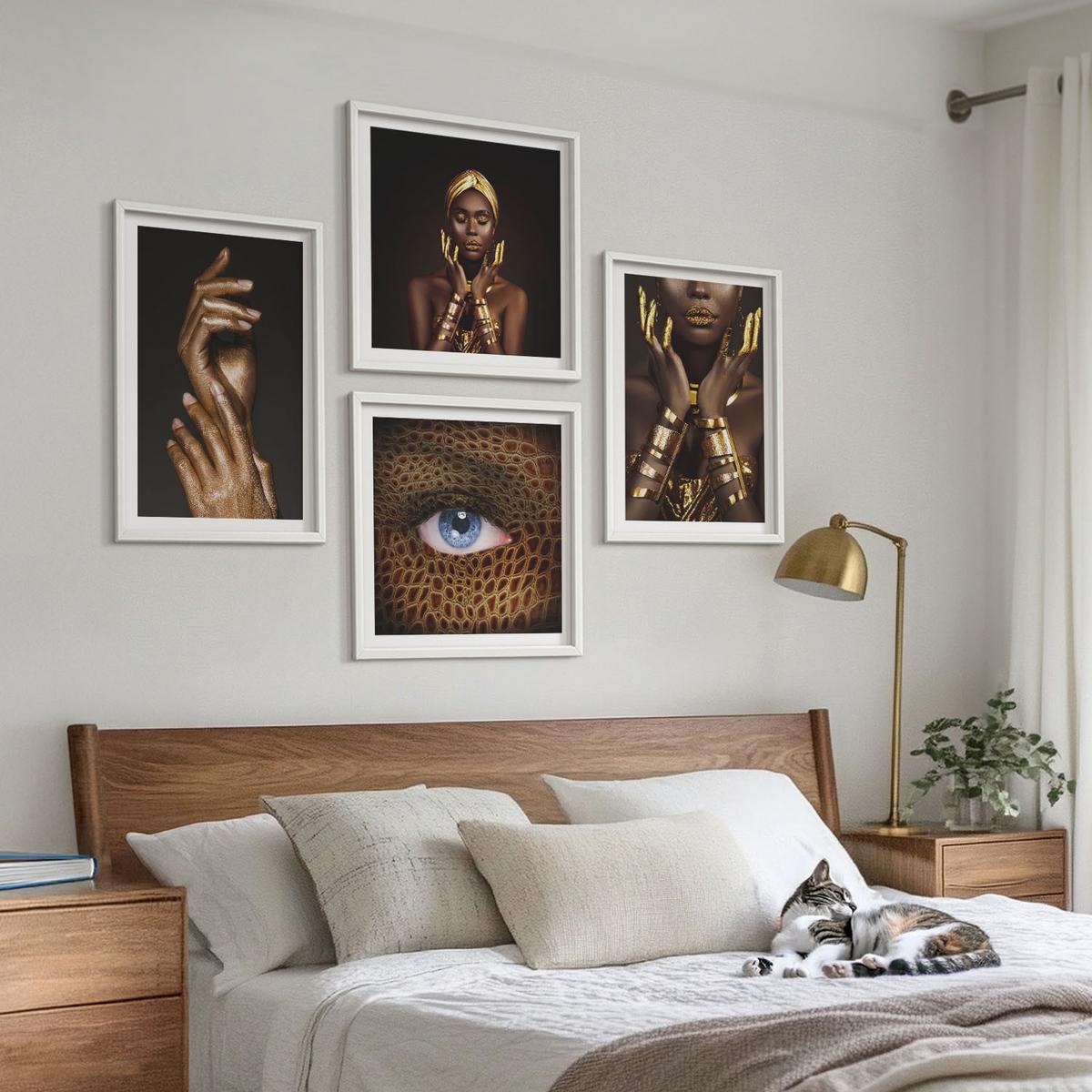 BILDER SET 4er Set - 50x50 cm & 40x60 cm Weißer Rahmen - Künstlerische Porträts von Frauen - Weiß, Kunststoff (50/50cm) - TULUP