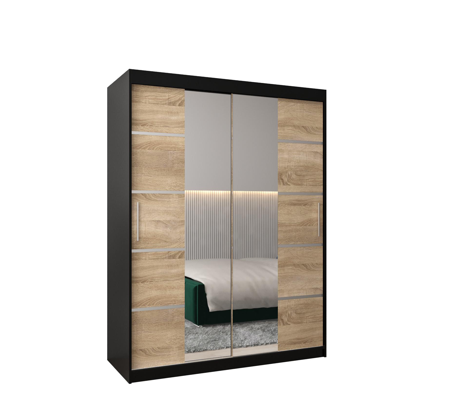 SCHWEBETÜRENSCHRANK 200/150/62 2-türig - Silberfarben/Schwarz, Holz/Kunststoff (150/200/62cm) - MÖBEL KRYSPOL