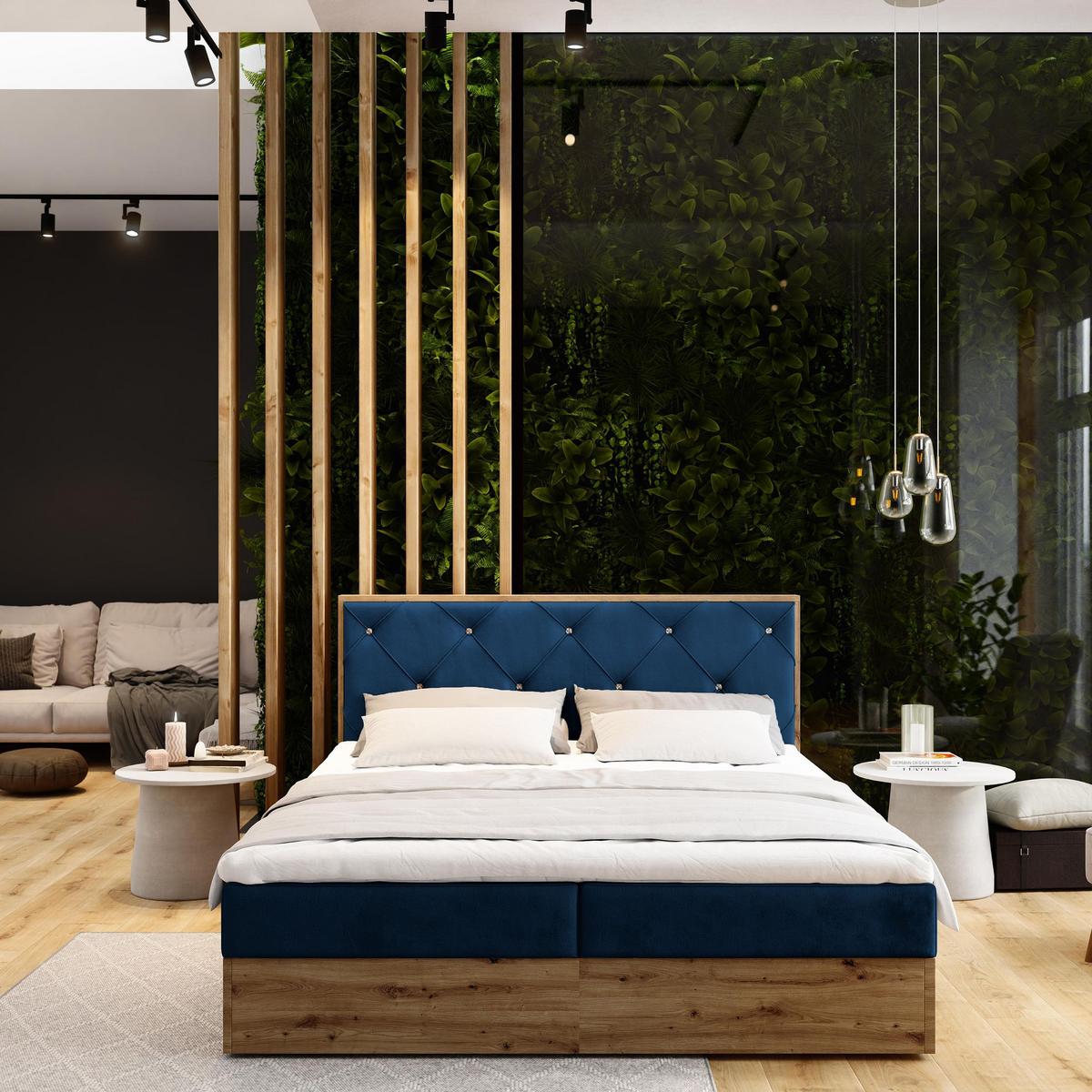 BOXBETT FOSCO 140x200 cm mit Matratze und Topper - Blau - Blau, Holz (140/200cm) - MASSENO