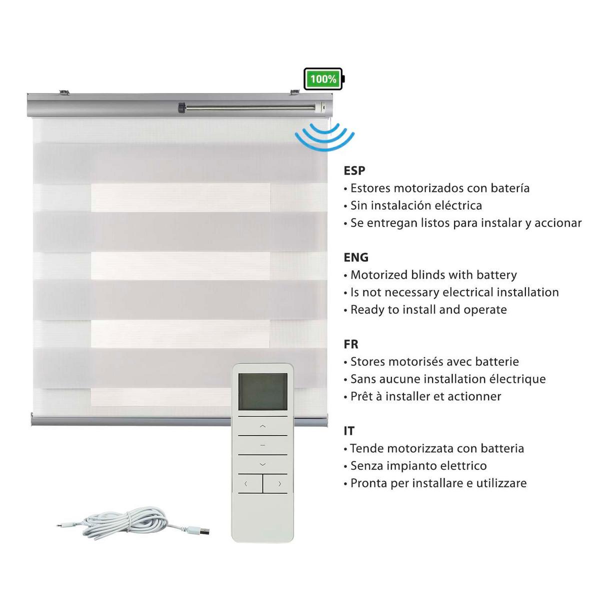 DOPPELROLLO Motorisiertes Grau 100x250 cm - Grau, Kunststoff (100/250cm) - STORESDECO
