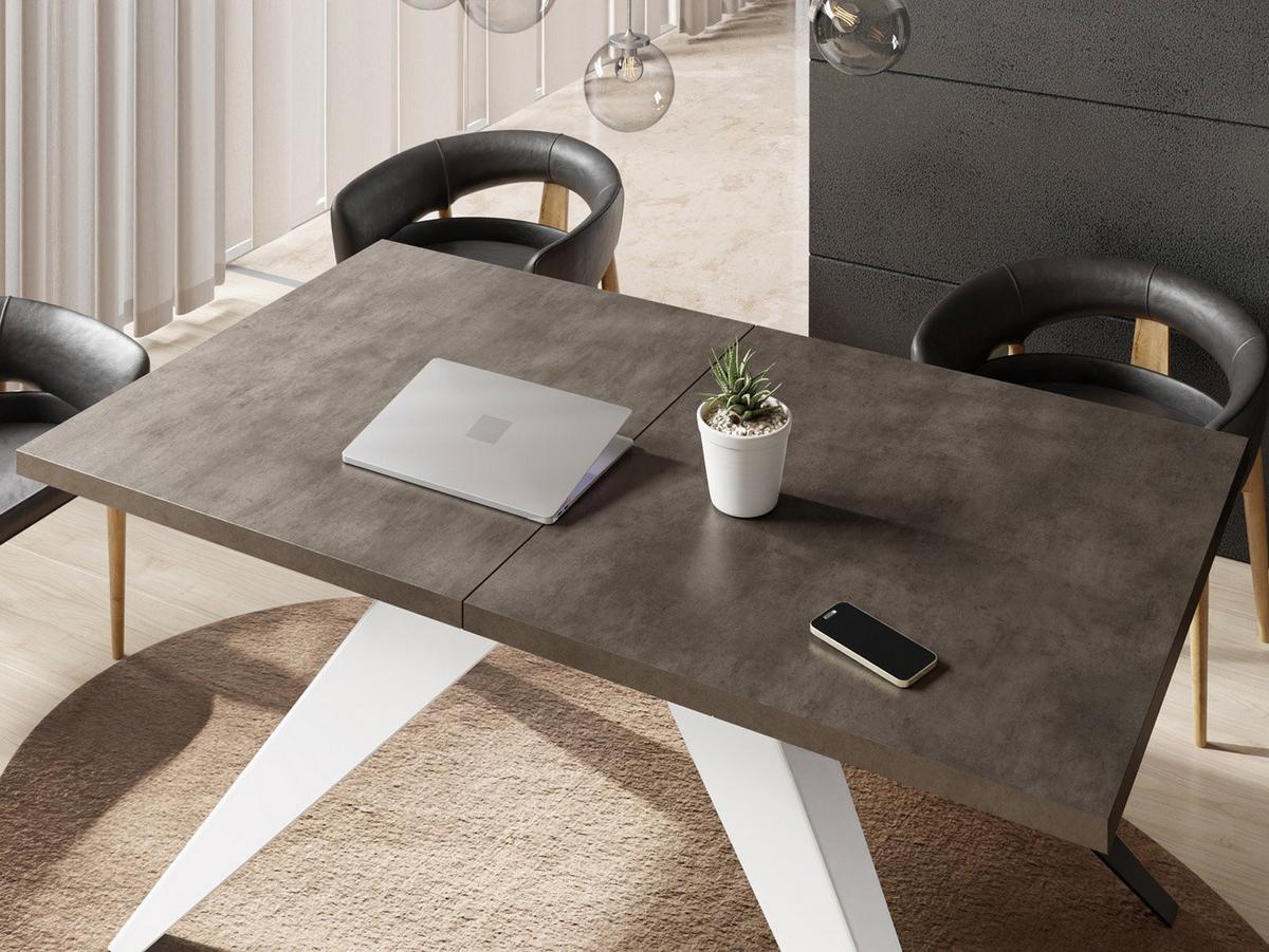ESSTISCH Vance Weiß rechteckig ausziehbar, Dunkelgrauer Chicago Beton 140-240/80/76 cm - Dunkelgrau/Weiß, Holzwerkstoff/Metall (80/240/76cm) - WFL GROUP