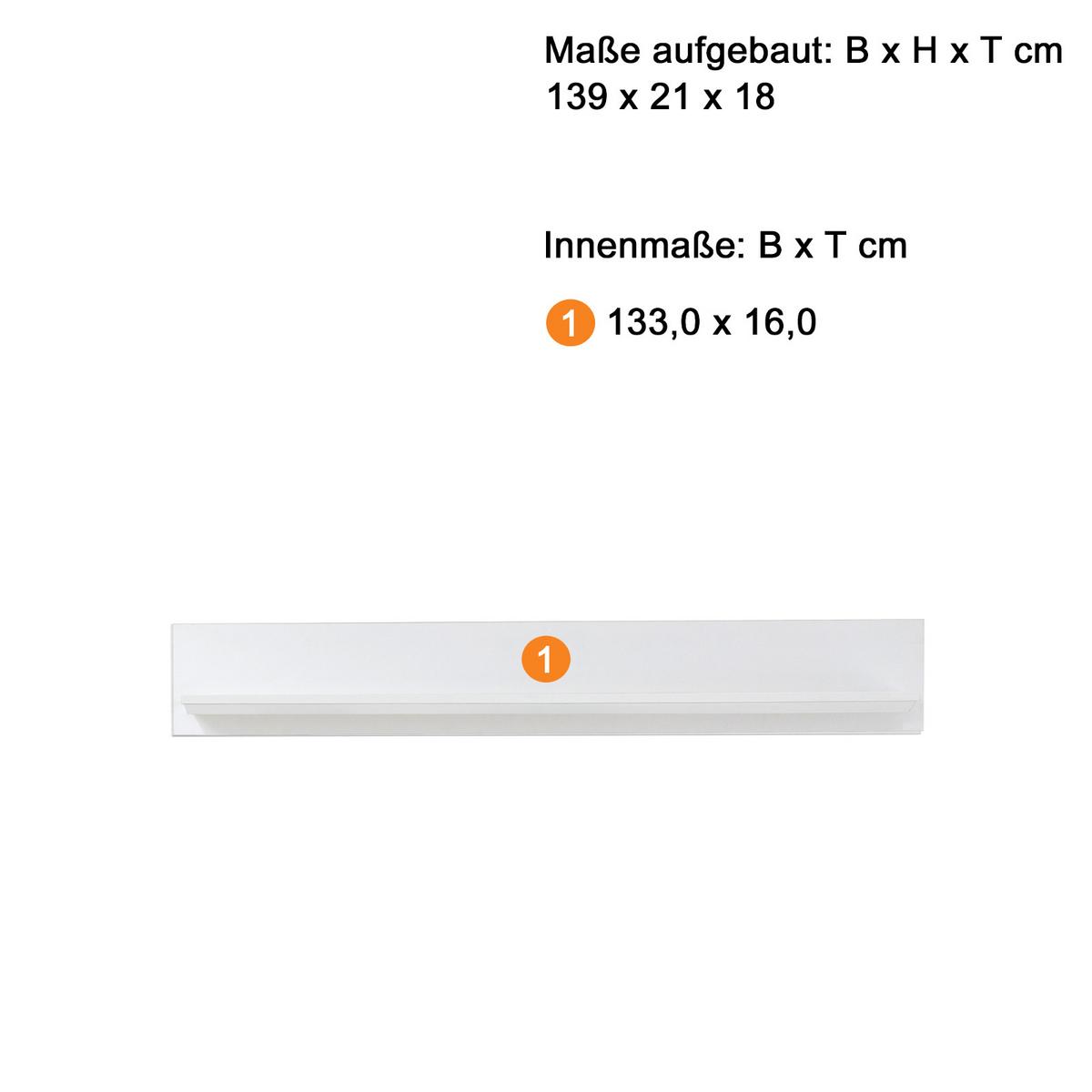 WANDBOARD weiß Landhaus, Wandregal 139 x 21 cm Bücherregal - Weiß, Holzwerkstoff (139/21/18cm) - Top.Furn