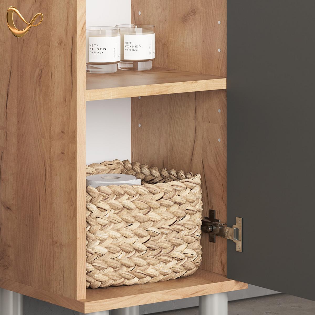BADMÖBEL-SET Fucino Goldkraft Eiche 4 Teile, mit Midischränke - Honigeiche, Holzwerkstoff (80/54/32cm) - Livinity®