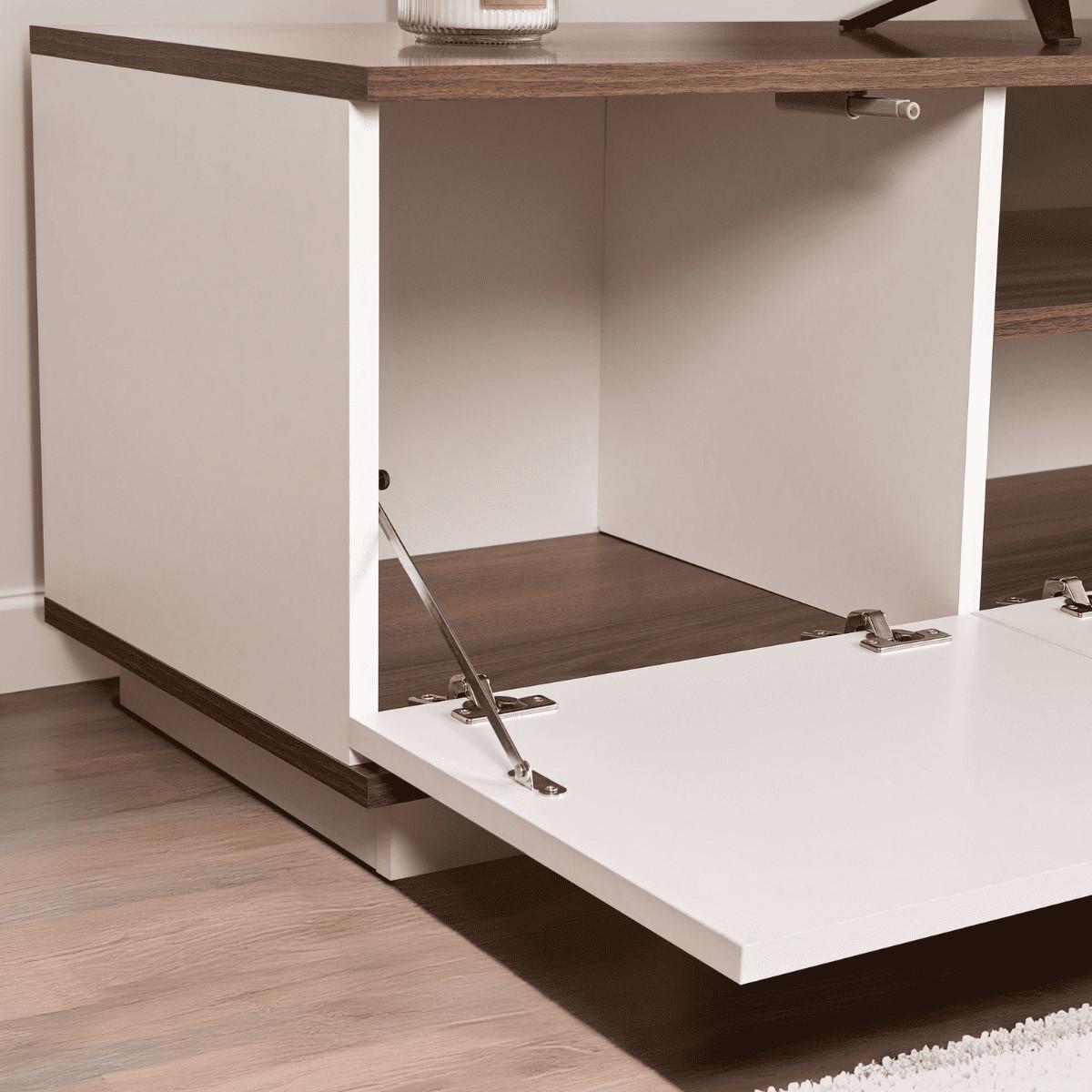 TV furniture with 3 folding doors and 1 niche, L180 cm - Weiß, Holzwerkstoff (44.5/44.6/12cm) - Calicosy