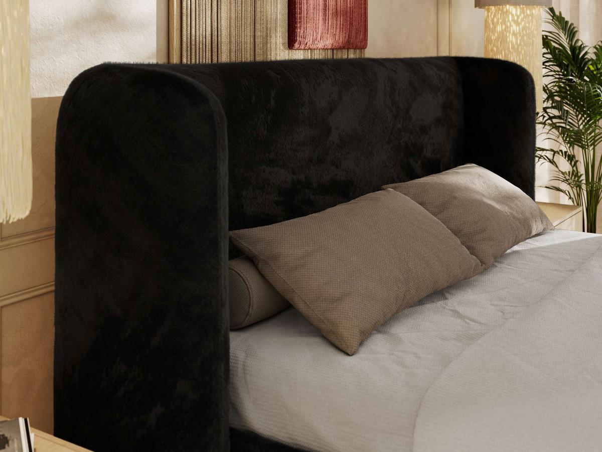 POLSTERBETT EMORA CLASSIC 160/200 - Schwarz Plüsch - Multipocket-Matratze - Schwarz, Textil (160/200cm) - MKS