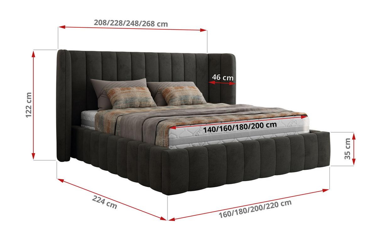 POLSTERBETT GOLETTA CLASSIC 140/200 - Dunkelgrau Velvet - Multipocket-Matratze - Dunkelgrau, Textil (140/200cm) - MKS