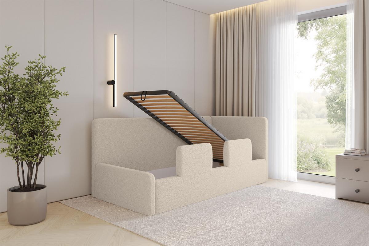 EINZELLBETT Jugendbett mit Bettkasten und Matratze H3/H4, Links - NORY 100x200 Dunkelbeige - Cappuccino, Holzwerkstoff/Textil (100/200cm) - ALTDECOR