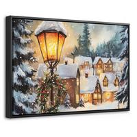 LEINWAND Bilder mit Rahmen - Weihnachtsdorf - Häuser - Schnee - Weihnachten - 30x20 - Sandfarben, Textil (30/20cm) - MuchoWow