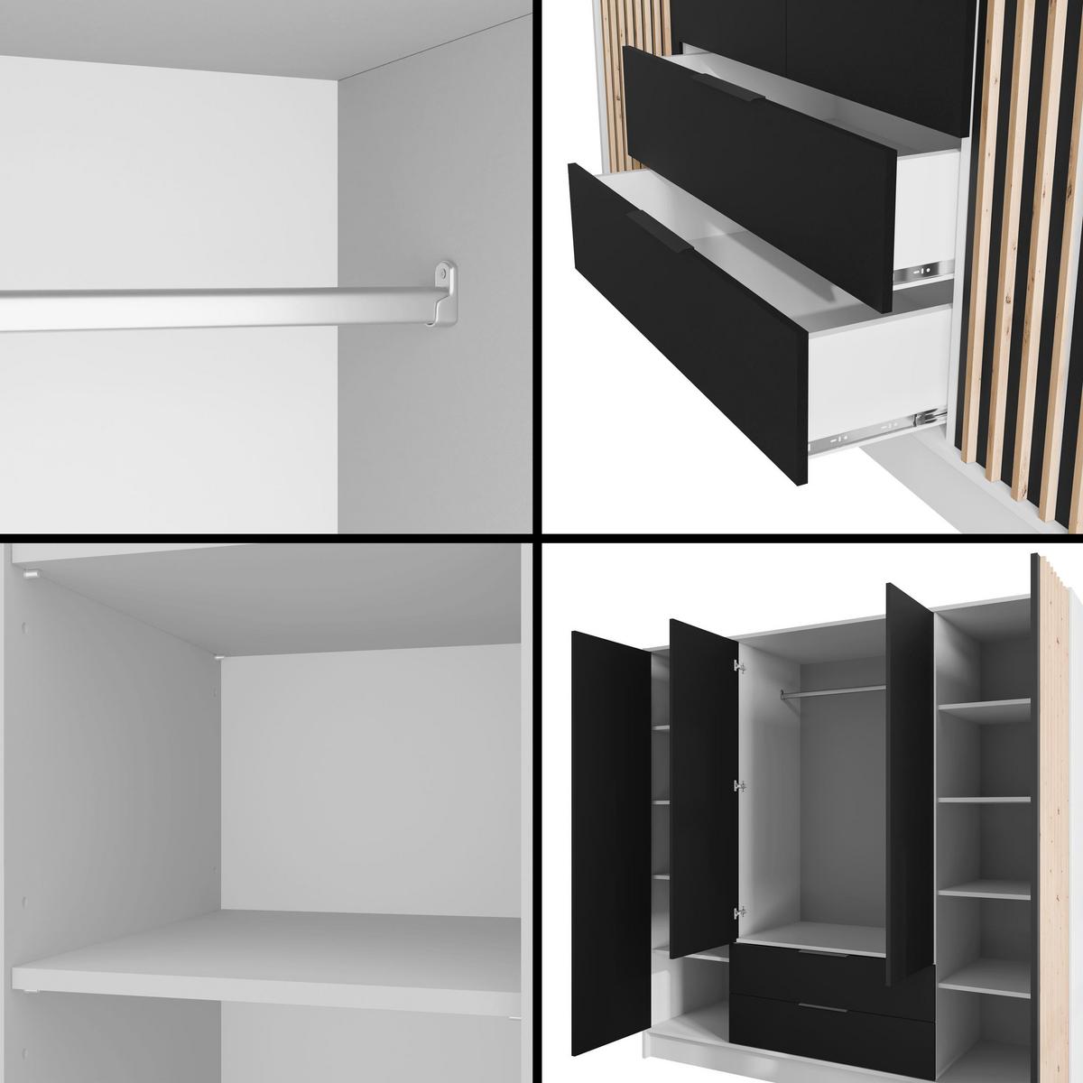 KLEIDERSCHRANK NELIA - 200 cm - Schwarz/Weiß, Holzwerkstoff (200/200/51cm) - ALTDECOR
