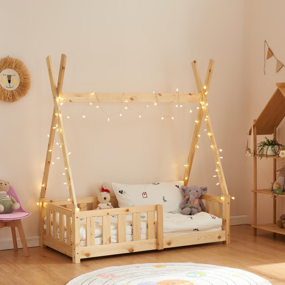 KINDERBETT Helsingborg - Naturfarben, Holz (70/140cm) - [en.casa]