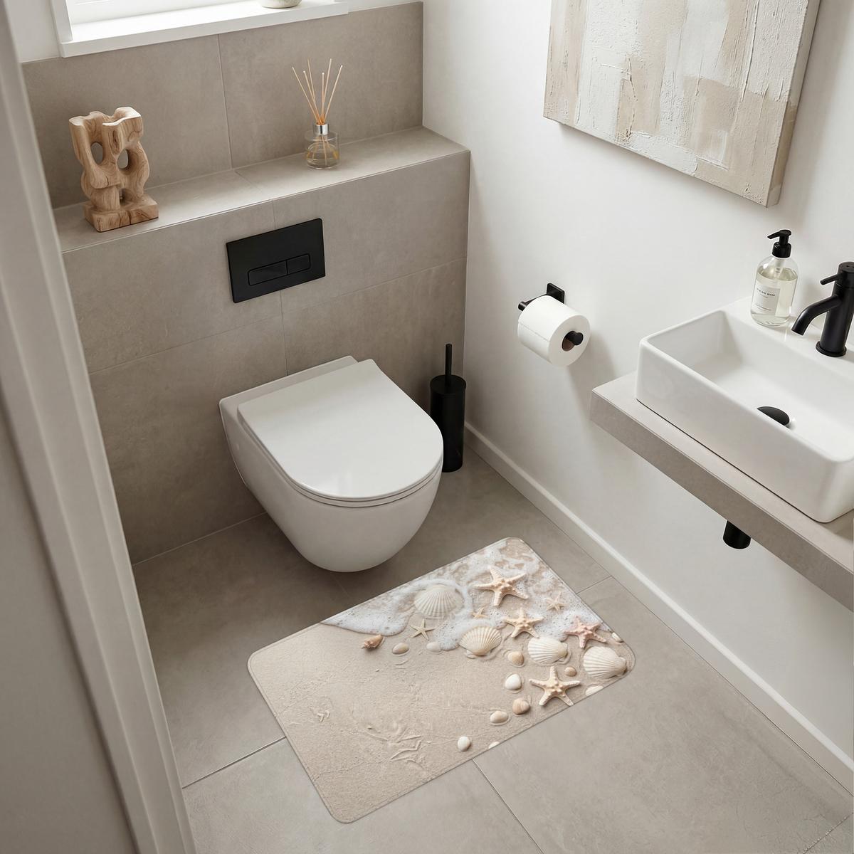 BADEMATTE Muscheln - Seesterne - Strand 80x50 cm - Sandfarben/Creme, Textil (80/50cm) - OnlyWow
