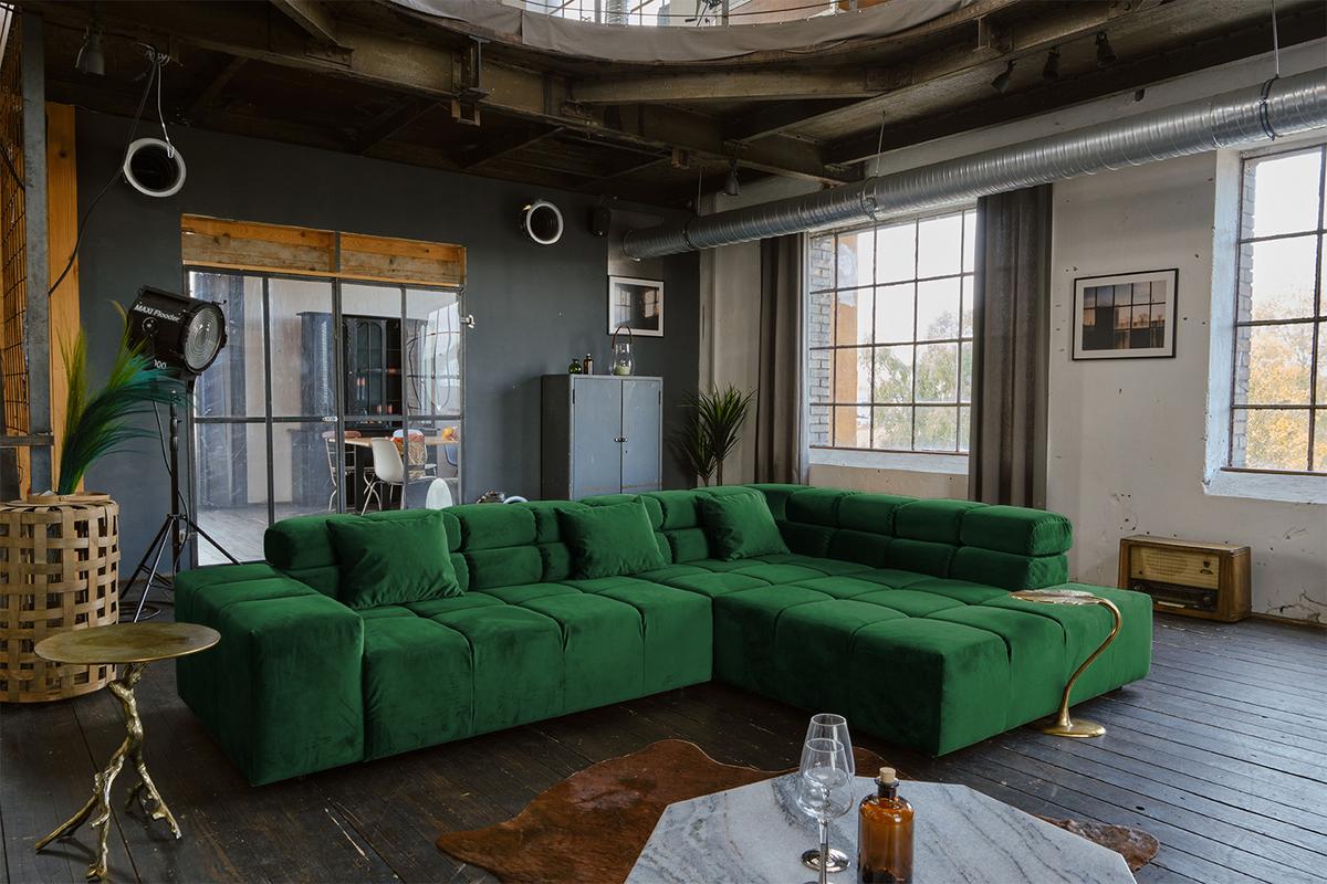 ECKSOFA MIT MOTORISCHEM SITZVORZUG NEVADA Smaragdgrün Velvet Relaxfunktion - Smaragdgrün/Schwarz, Textil (319/215cm) - KAWOLA